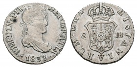 Fernando VII (1808-1833). 1/2 real. 1832. Sevilla. JB. (Cal-1399). Ag. 1,45 g. MBC+. Est...40,00.