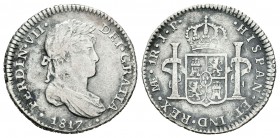 Fernando VII (1808-1833). 1 real. 1817. Lima. JP. (Cal-1136). Ag. 3,48 g. BC+. Est...25,00.