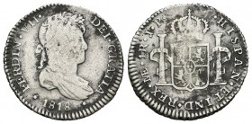 Fernando VII (1808-1833). 1 real. 1818. Lima. JP. (Cal-1137). Ag. 3,31 g. BC+. Est...20,00.