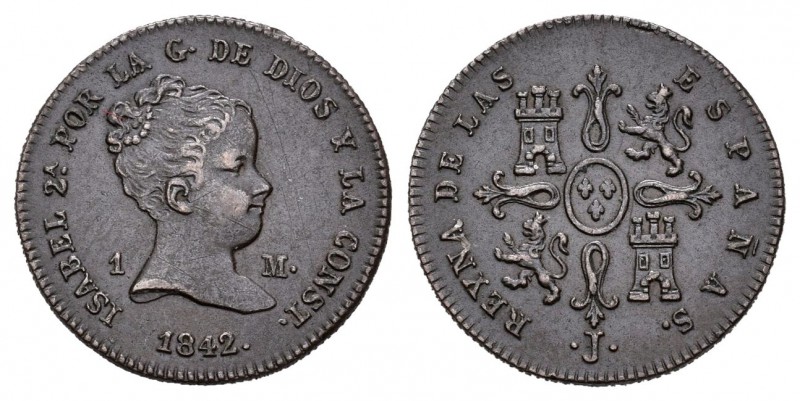 Isabel II (1833-1868). 1 maravedí. 1842. Jubia. (Cal-565). Ae. 1,41 g. EBC-. Est...