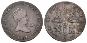 Isabel II (1833-1868). 2 maravedís. 1838. Jubia. (Cal-539). Ae. 2,40 g. Marca de ceca J. Escasa. BC+. Est...25,00.