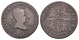 Isabel II (1833-1868). 2 maravedís. 1848. Jubia. (Cal-547). Ae. 2,57 g. Marca de ceca JA. Escasa. BC. Est...25,00.