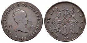 Isabel II (1833-1868). 2 maravedís. 1849. Jubia. (Cal-548). Ae. 2,63 g. Marca de ceca JA. BC+. Est...15,00.