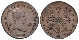 Isabel II (1833-1868). 2 maravedís. 1838. Segovia. (Cal-549). Ae. 2,44 g. MBC+. Est...35,00.