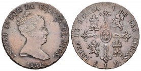 Isabel II (1833-1868). 8 maravedís. 1836. Jubia. (Cal-436). Ae. 9,89 g. Valor en reverso. Marca de ceca J. Erosiones. Rara. MBC+. Est...100,00.