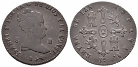 Isabel II (1833-1868). 8 maravedís. 1844. Jubia. (Cal-482). Ae. 9,34 g. BC+/MBC-. Est...20,00.