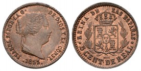 Isabel II (1833-1868). 5 céntimos de real. 1855. Segovia. (Cal-612). Ae. 1,93 g. Restos de brillo original. EBC+. Est...60,00.