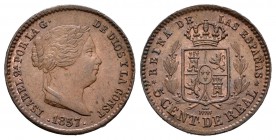 Isabel II (1833-1868). 5 céntimos de real. 1857. Segovia. (Cal-614). Ae. 1,71 g. EBC. Est...40,00.