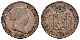 Isabel II (1833-1868). 5 céntimos de real. 1863. Segovia. (Cal-620). Ae. 1,83 g. MBC+. Est...25,00.