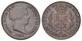 Isabel II (1833-1868). 10 céntimos de real. 1856. Segovia. (Cal-602). Ae. 3,85 g. EBC-. Est...40,00.
