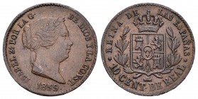 Isabel II (1833-1868). 10 céntimos de real. 1859. Segovia. (Cal-605). Ae. 3,68 g. MBC+. Est...25,00.