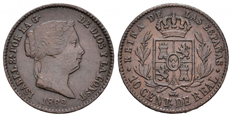 Isabel II (1833-1868). 10 céntimos de real. 1862. Segovia. (Cal-608). Ae. 3,78 g...