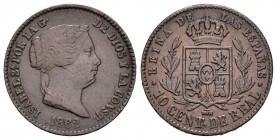 Isabel II (1833-1868). 10 céntimos de real. 1862. Segovia. (Cal-608). Ae. 3,78 g. Leve doble acuñación en el busto. MBC+. Est...20,00.