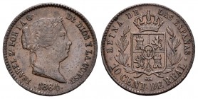 Isabel II (1833-1868). 10 céntimos de real. 1864. Segovia. (Cal-610). Ae. 3,89 g. MBC+. Est...30,00.