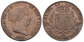 Isabel II (1833-1868). 25 céntimos de real. 1856. Segovia. (Cal-591). Ae. 9,77 g. MBC+. Est...25,00.