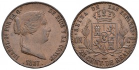 Isabel II (1833-1868). 25 céntimos de real. 1857. Segovia. (Cal-592). Ae. 9,61 g. MBC+. Est...35,00.