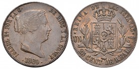 Isabel II (1833-1868). 25 céntimos de real. 1860. Segovia. (Cal-595). Ae. 10,11 g. MBC. Est...30,00.