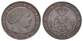 Isabel II (1833-1868). 1 céntimo de escudo. 1868. Barcelona. OM. (Cal-655). Ae. 2,51 g. EBC-. Est...30,00.