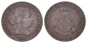 Isabel II (1833-1868). 1 céntimo de escudo. 1866. Jubia. OM. (Cal-657). Ae. 2,36 g. Escasa. BC+. Est...30,00.