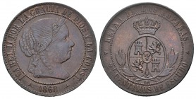 Isabel II (1833-1868). 2 1/2 céntimos de escudo. 1868. Segovia. OM. (Cal-648). Ae. 6,04 g. MBC+. Est...30,00.