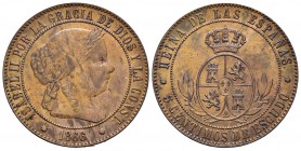Isabel II (1833-1868). 5 céntimos de escudo. 1866. Barcelona. (Cal-622). Ae. 12,50 g. Sin OM. Pátina irregular. EBC-. Est...70,00.