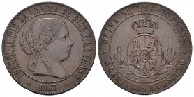 Isabel II (1833-1868). 5 céntimos de escudo. 1867. Segovia. OM. (Cal-632). Ae. 11,98 g. MBC. Est...20,00.