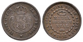 Isabel II (1833-1868). 1/2 décima de real. 1852. Segovia. (Cal-585). Ae. 2,16 g. MBC. Est...18,00.