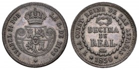 Isabel II (1833-1868). Décima de real. 1850. Segovia. (Cal-581). Ae. 3,91 g. EBC-. Est...35,00.