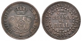 Isabel II (1833-1868). Décima de real. 1851. Segovia. (Cal-582). Ae. 3,81 g. MBC. Est...18,00.