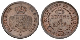Isabel II (1833-1868). Décima de real. 1852. Segovia. (Cal-583). Ae. 3,89 g. MBC+. Est...35,00.