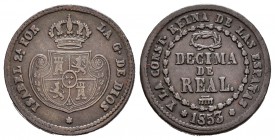 Isabel II (1833-1868). Décima de real. 1853. Segovia. (Cal-584). Ae. 3,87 g. MBC-. Est...12,00.