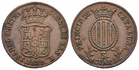 Isabel II (1833-1868). 3 cuartos. 1839. Barcelona. (Cal-706). Ae. 7,51 g. MBC+. Est...30,00.