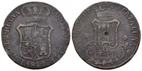 Isabel II (1833-1868). 6 cuartos. 1842. Barcelona. (Cal-691). Ae. 9,74 g. Rayas y golpe de punzón en anverso. Fecha muy rara. BC-. Est...120,00.