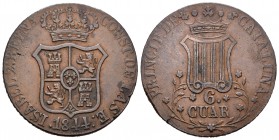Isabel II (1833-1868). 6 cuartos. 1844. Barcelona. (Cal-693). Ae. 13,03 g. MBC. Est...30,00.