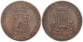 Isabel II (1833-1868). 6 cuartos. 1845. Barcelona. (Cal-695). Ae. 14,68 g. MBC-. Est...15,00.