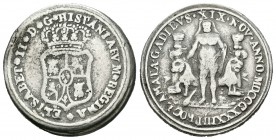 Isabel II (1833-1868). Medalla de proclamación. 1833. Cádiz. (Ha-8). Ag. 6,39 g. 24 mm. Módulo de 2 reales. Escasa. BC+. Est...40,00.
