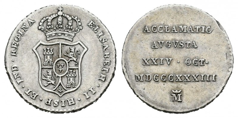 Isabel II (1833-1868). Medalla de proclamación. 1833. Madrid. (H-23). Ag. 1,55 g...