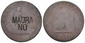 Gobierno Provisional (1868-1871). 10 céntimos. 1870. Barcelona. OM. (Cal-24). Ae. 9,46 g. Resello MAURA NO. BC. Est...15,00.
