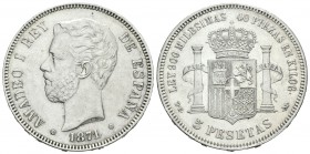 Amadeo I (1871-1873). 5 pesetas. 1871*18-74. Madrid. DEM. (Cal-10). Ag. 24,87 g. MBC+/EBC-. Est...80,00.
