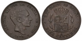 Alfonso XII (1874-1885). 10 céntimos. 1878. Barcelona. OM. (Cal-68). Ae. 10,04 g. EBC-. Est...60,00.