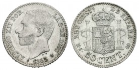 Alfonso XII (1874-1885). 50 céntimos. 1885/1*8-6. Madrid. MSM. (Cal-65). Ag. 2,50 g. EBC+. Est...50,00.