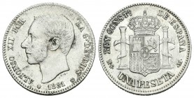 Alfonso XII (1874-1885). 1 peseta. 1881*18-81. Madrid. MSM. (Cal-56). Ag. 4,99 g. Limpiada. MBC-. Est...60,00.