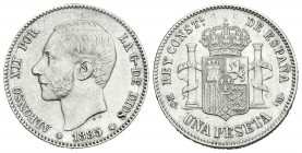 Alfonso XII (1874-1885). 1 peseta. 1885*18-86. Madrid. MSM. (Cal-62). Ag. 4,96 g. Leve golpecito en el canto. Escasa. MBC+. Est...120,00.