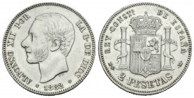 Alfonso XII (1874-1885). 2 pesetas. 1882*18-82. Madrid. MSM. (Cal-51). Ag. 9,90 g. Ligeramente limpiada. EBC. Est...120,00.