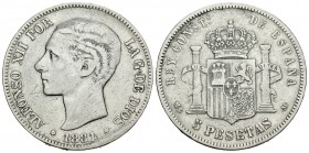 Alfonso XII (1874-1885). 5 pesetas. 1881*18-81. Madrid. MSM. (Cal-32). Ag. 24,78 g. Estrellas tenues. MBC-. Est...30,00.