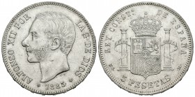 Alfonso XII (1874-1885). 5 pesetas. 1885*18-85. Madrid. MSM. (Cal-40). Ag. 24,91 g. EBC-. Est...90,00.
