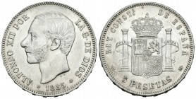 Alfonso XII (1874-1885). 5 pesetas. 1885*18-87. Madrid. MSM. (Cal-42). Ag. 24,96 g. Restos de brillo original. MBC+. Est...50,00.