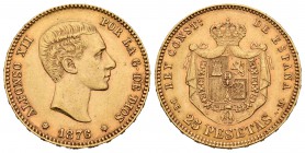Alfonso XII (1874-1885). 25 pesetas. 1876*18-76. Madrid. DEM. (Cal-1). Au. 8,07 g. EBC-. Est...240,00.