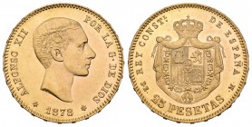 Alfonso XII (1874-1885). 25 pesetas. 1878*18-78. Madrid. DEM. (Cal-6). Au. 8,09 g. Brillo original. SC-. Est...275,00.
