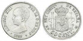 Alfonso XIII (1886-1931). 50 céntimos. 1889* _-9. Madrid. MPM. (Cal-54). Ag. 2,50 g. MBC+. Est...15,00.
